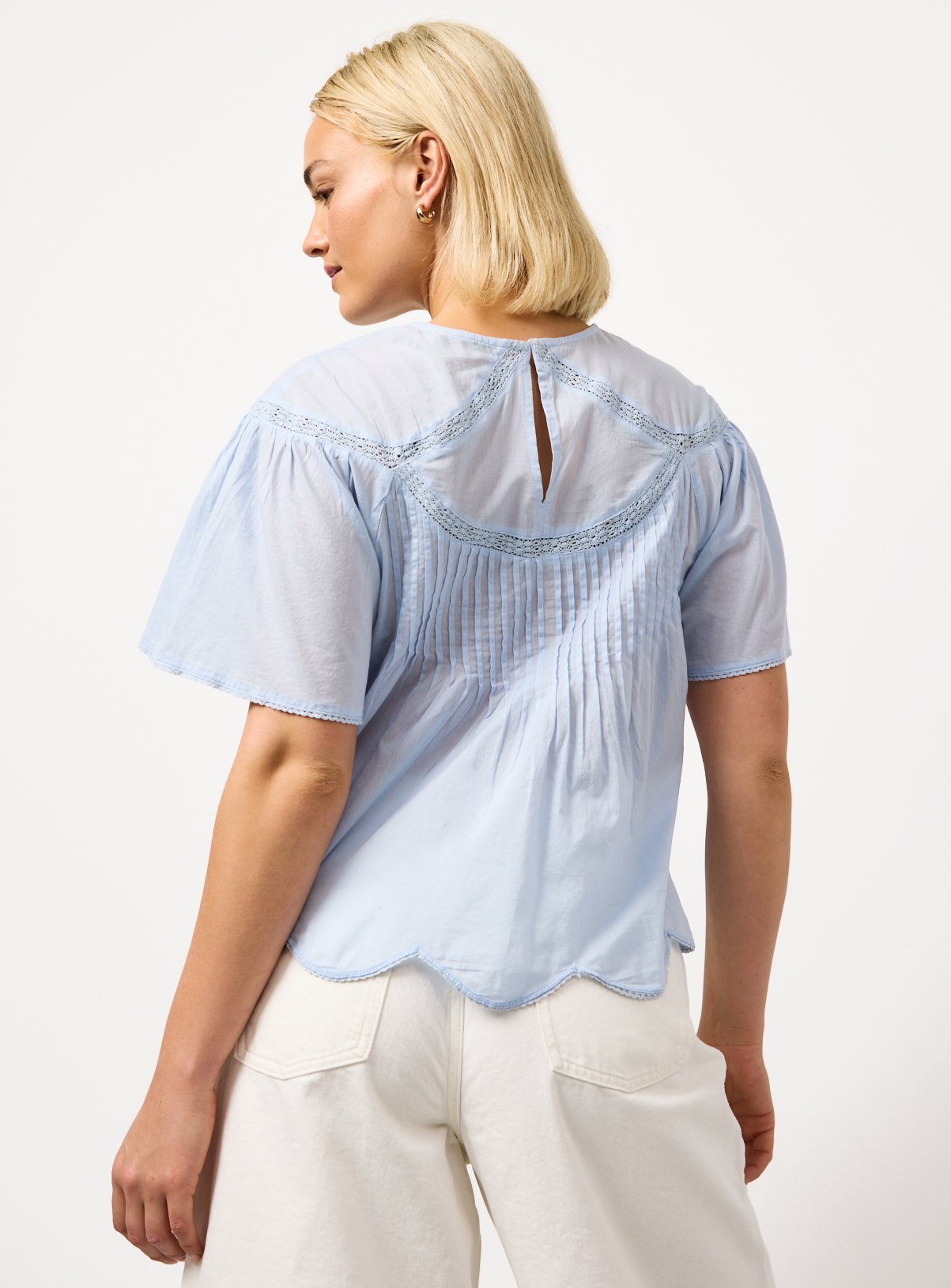Light Blue Mesh Pintuck Short Sleeve Blouse 16 - Image 4 thumbnail